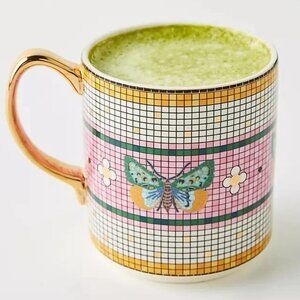 Brand New Anthropologie The Bistro Tile Stoneware Mug: Garden Edition